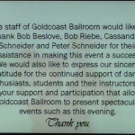 Credits - A Thank You from the Staff of Goldcoast Ballroom