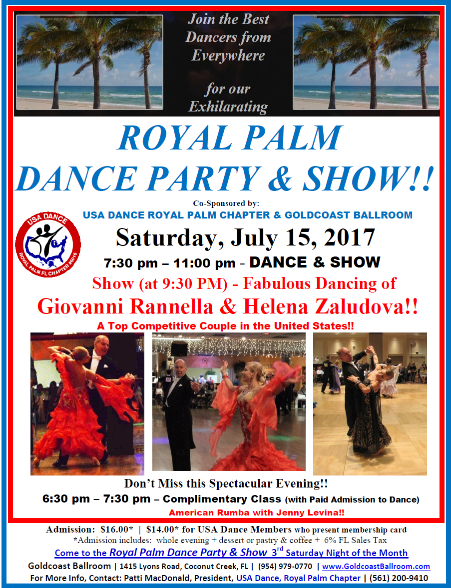 Royal Palm Dance Party & Show - Saturday, July 15, 2017 - Show Featuring Giovanni Rannella & Helena Zaludova