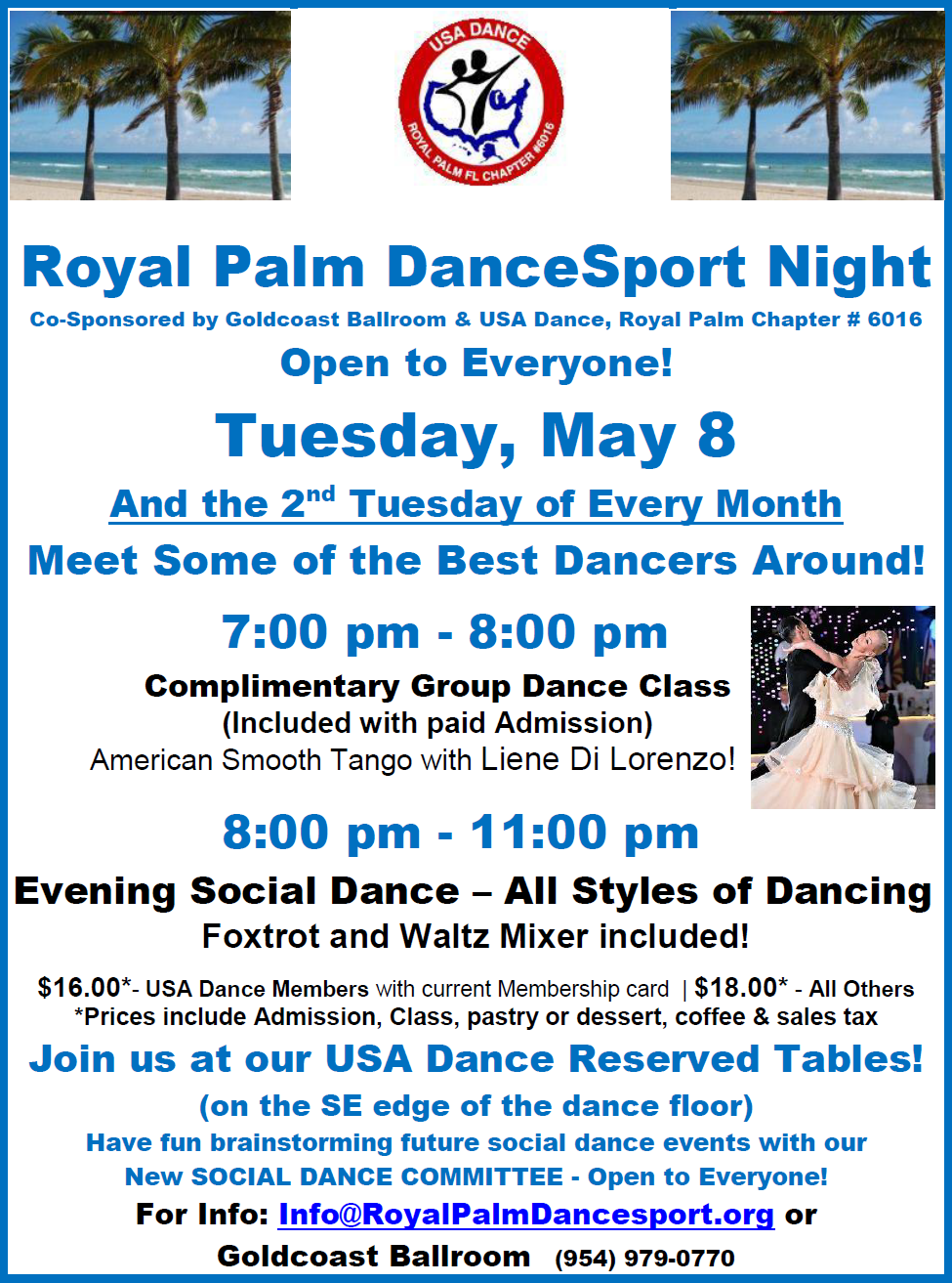 Royal Palm DanceSport Night - Tuesday, May 8 & the 2nd Tuesday of Every Month