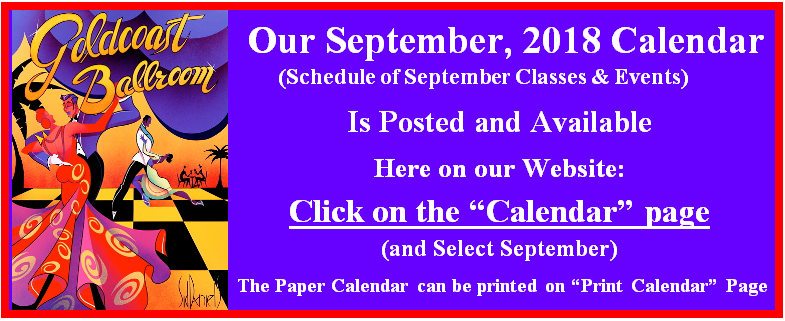 Goldcoast Ballroom September 2018 Calendar Posted