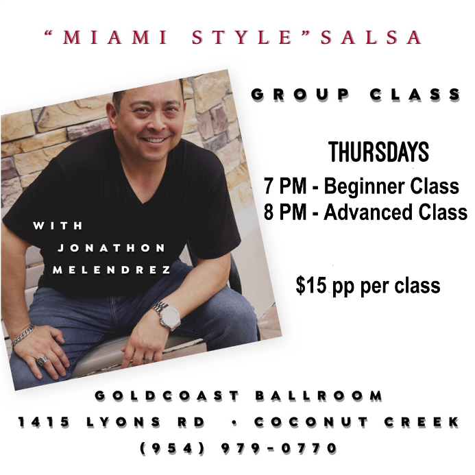 Miami Style Salsa Group Classes! - with Jonathan Melendrez - Every Thursday in May - 7 PM Beginner - 8 PM Advanced - $15 per person per class