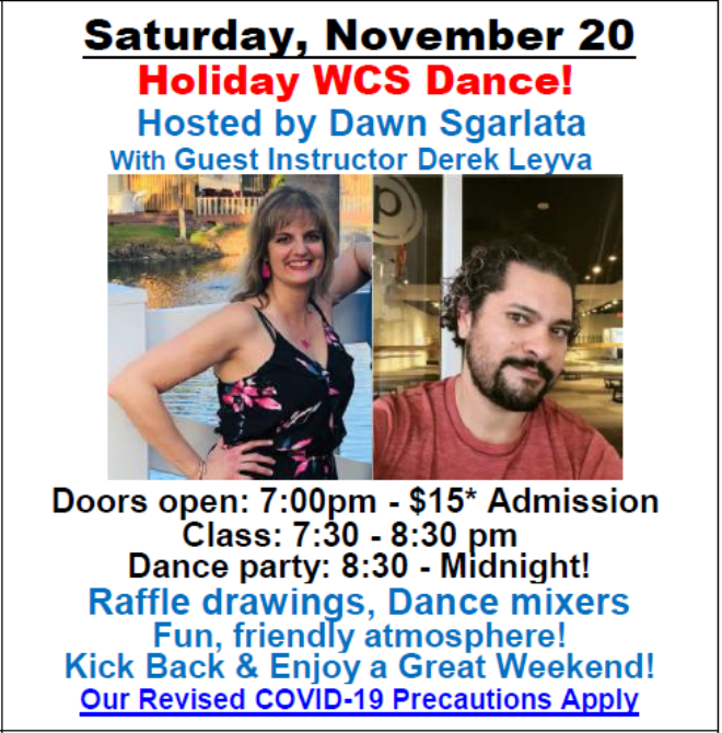 Saturday, November 20 - Holiday WCS Dance - Hosted by Dawn Sgarlata!
