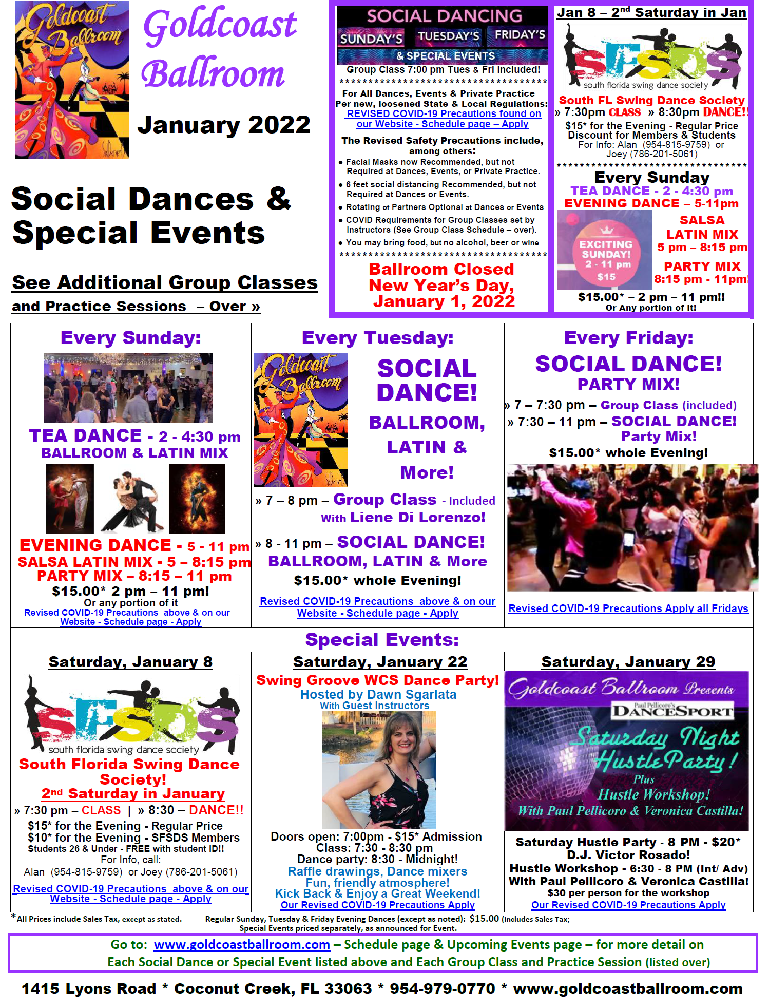 Goldcoast Ballroom January, 2022 Calendar - Social Dances & Special Events