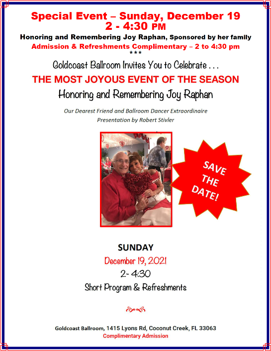 Special Event - Honoring & Remembering Joy Refan - Sunday, Dec 19 - 2-4:30 pm 