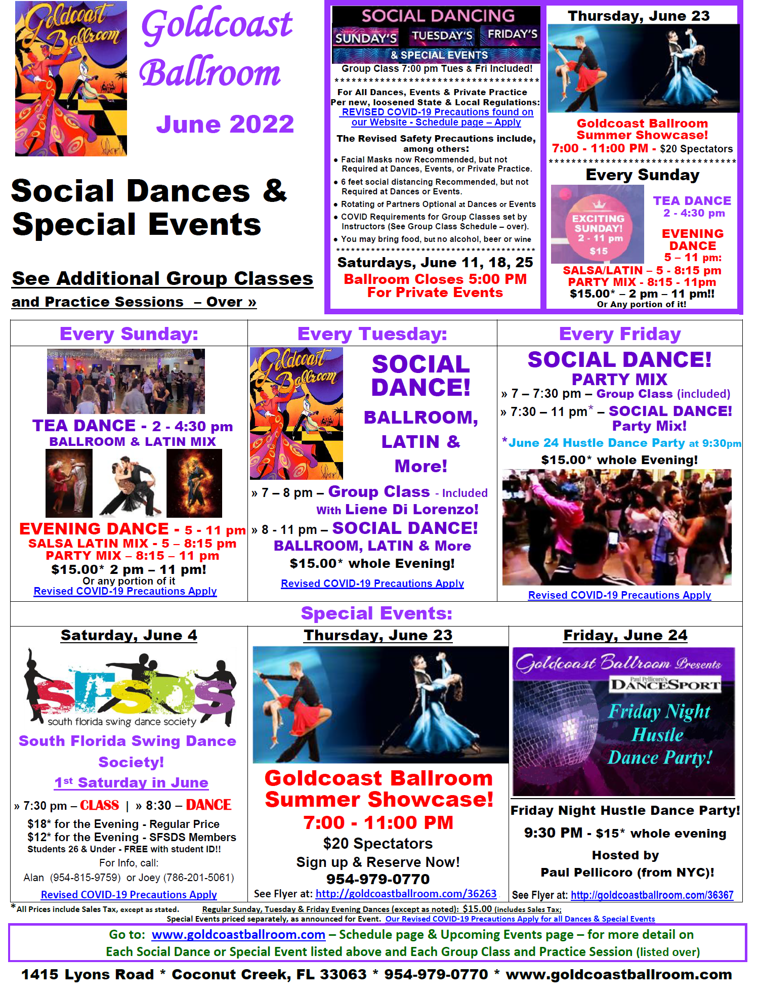 Goldcoast Ballroom June, 2022 Calendar - Social Dances & Special Events  - Click to view as PDF doc with clickable links