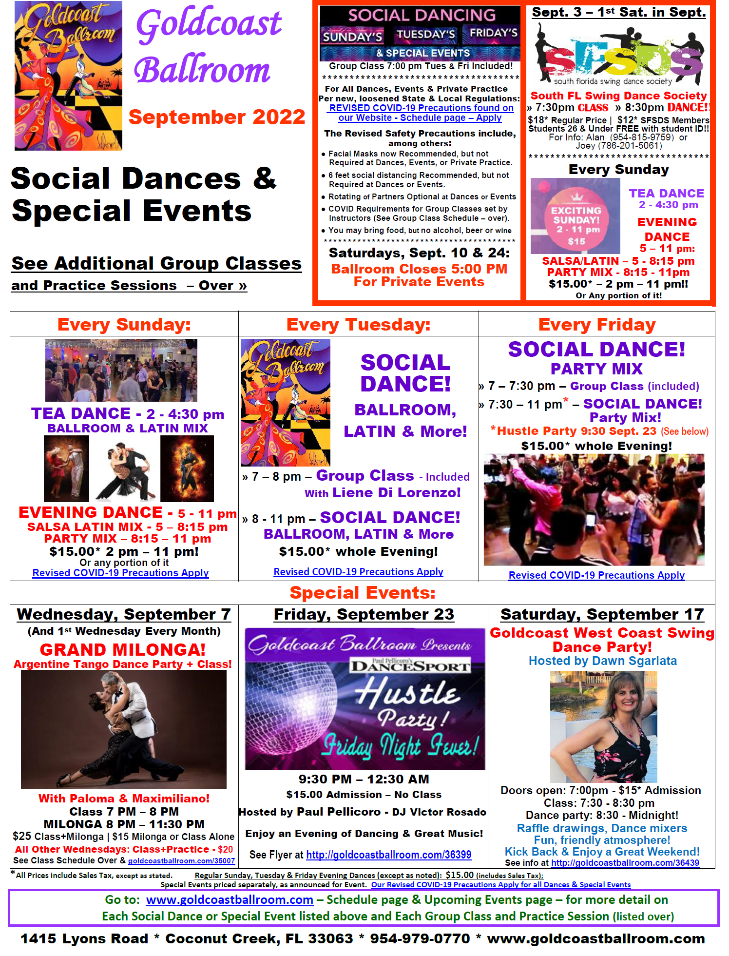Goldcoast Ballroom September 2022 Calendar - Social Dances & Special Events