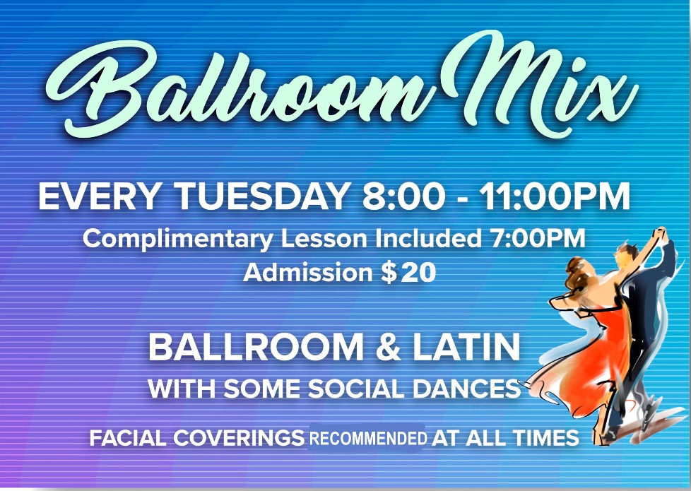 Ballroom & Latin Mix Social Dance - Every Tuesday Evening at Goldcoast Ballroom - Plus Complementary Class - $20.00 Whole Evening!