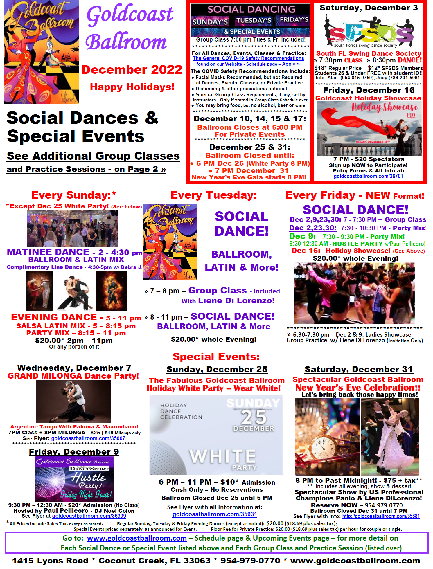 December 2022 Calendar - Social Dances & Special Events