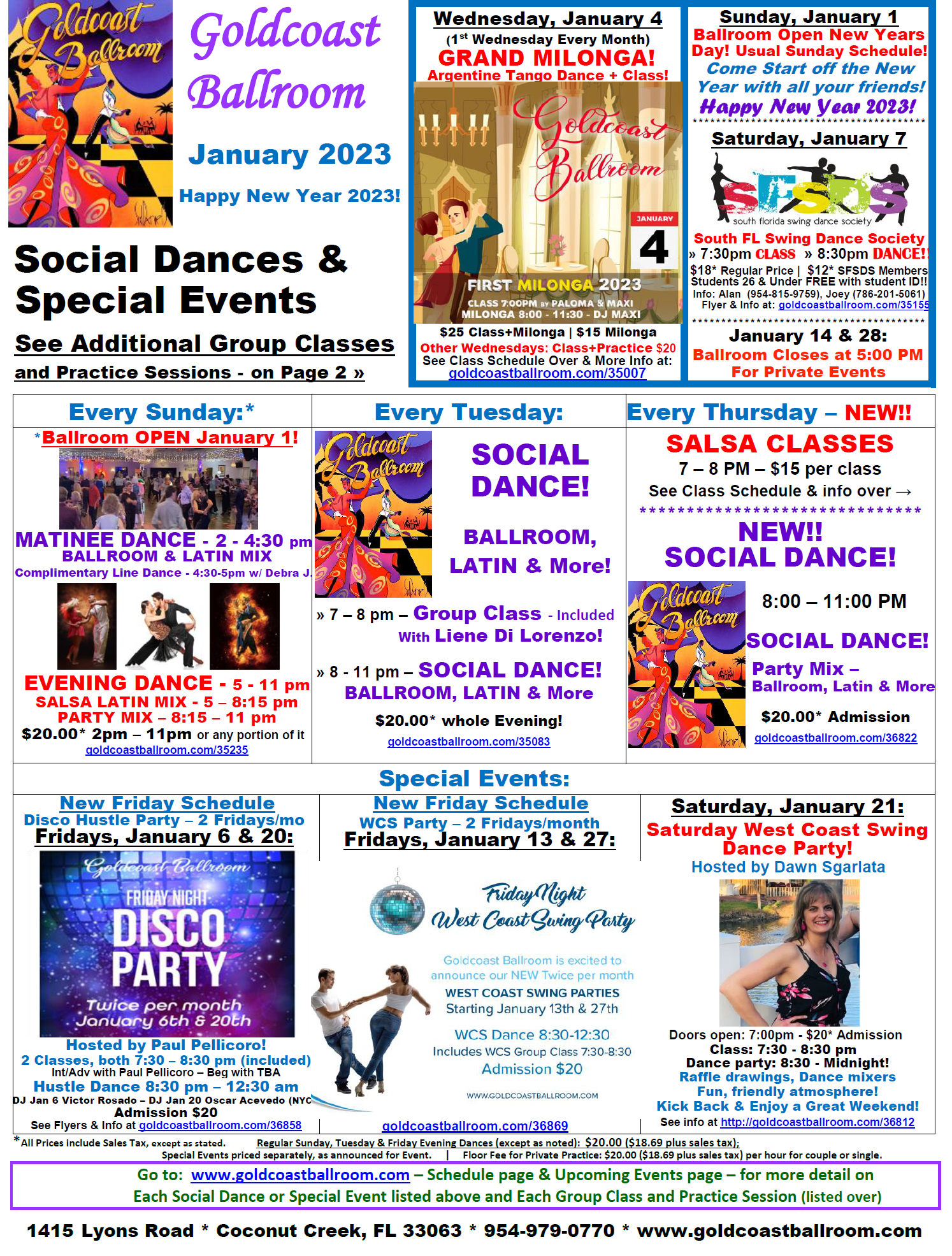 January 2023 Calendar - Social Dances & Special Events