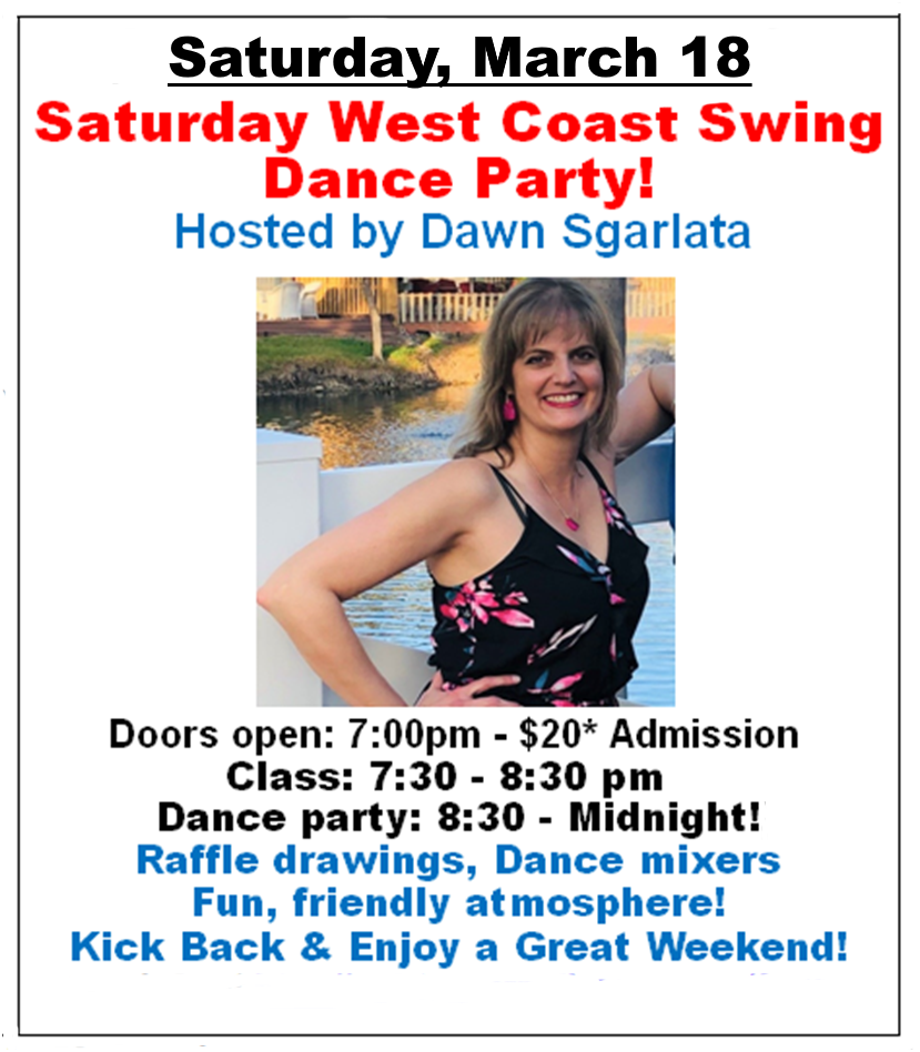 Saturday WCS Dance Party - March 18 - Hosted by Dawn Sgarlata