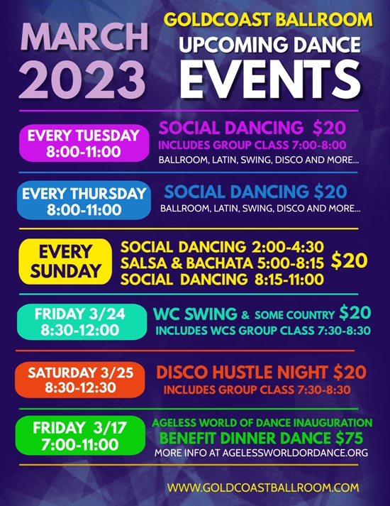 Upcoming Events at Goldcoast Ballroom - March 2023 