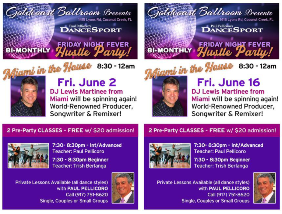 Friday June 2 & Friday June 16 - Hustle Parties at Goldcoast Ballroom! 