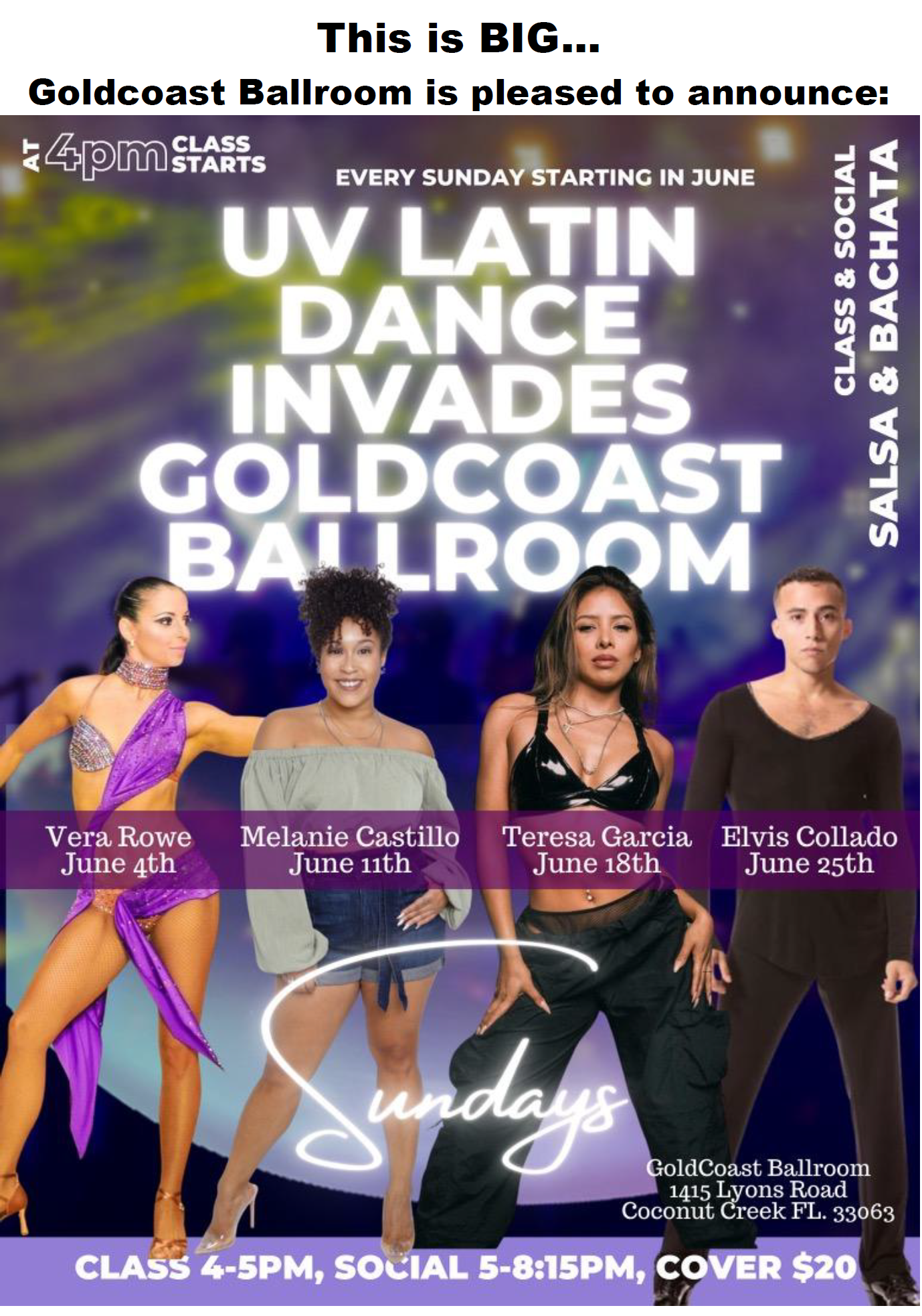 New! - Salsa & Bachata Classes Every Sunday 4-5 at Goldcoast Ballroom - Taught by UV Latin Dance Instructors