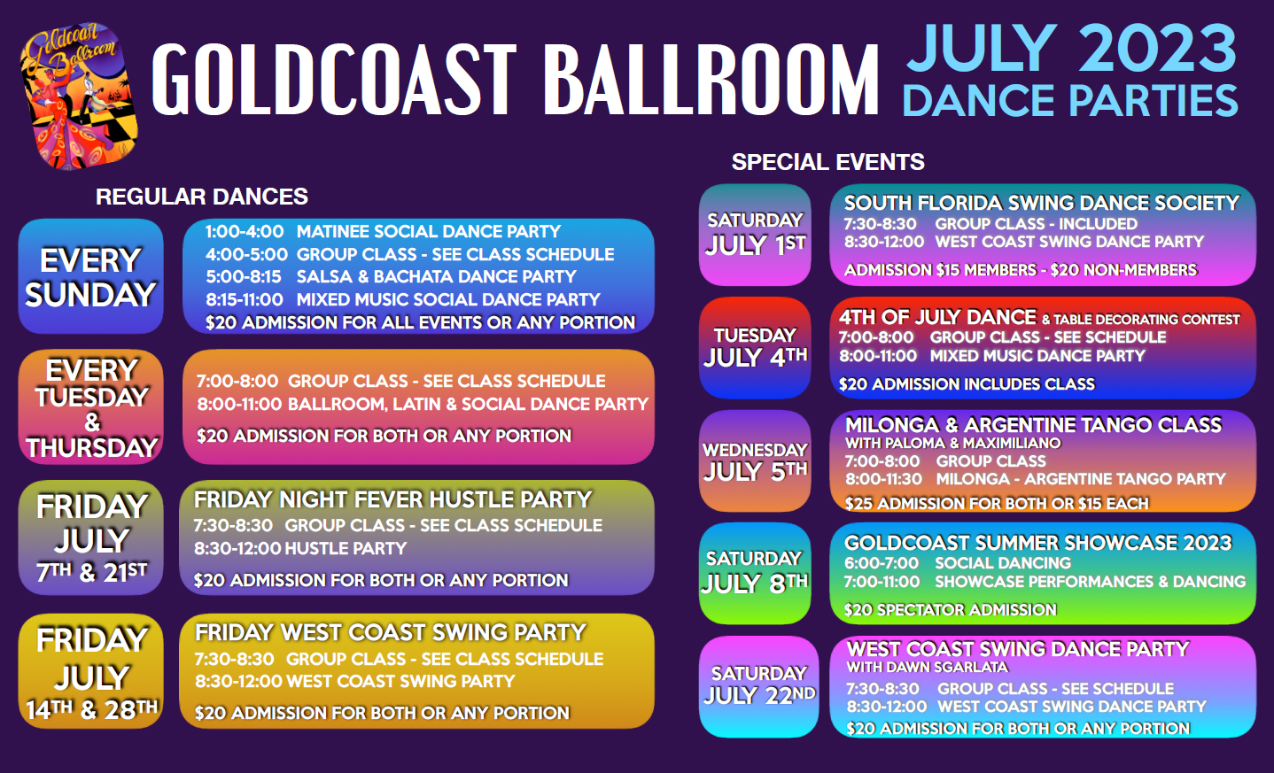 Goldcoast Ballroom July 2023 Dance Parties