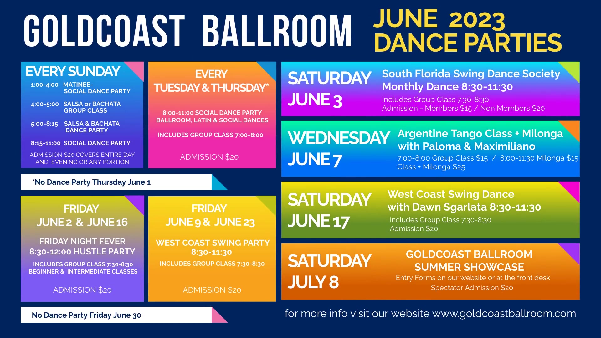 June 2023 Upcoming Events at Goldcoast Ballroom -  Digital Display by Vinny