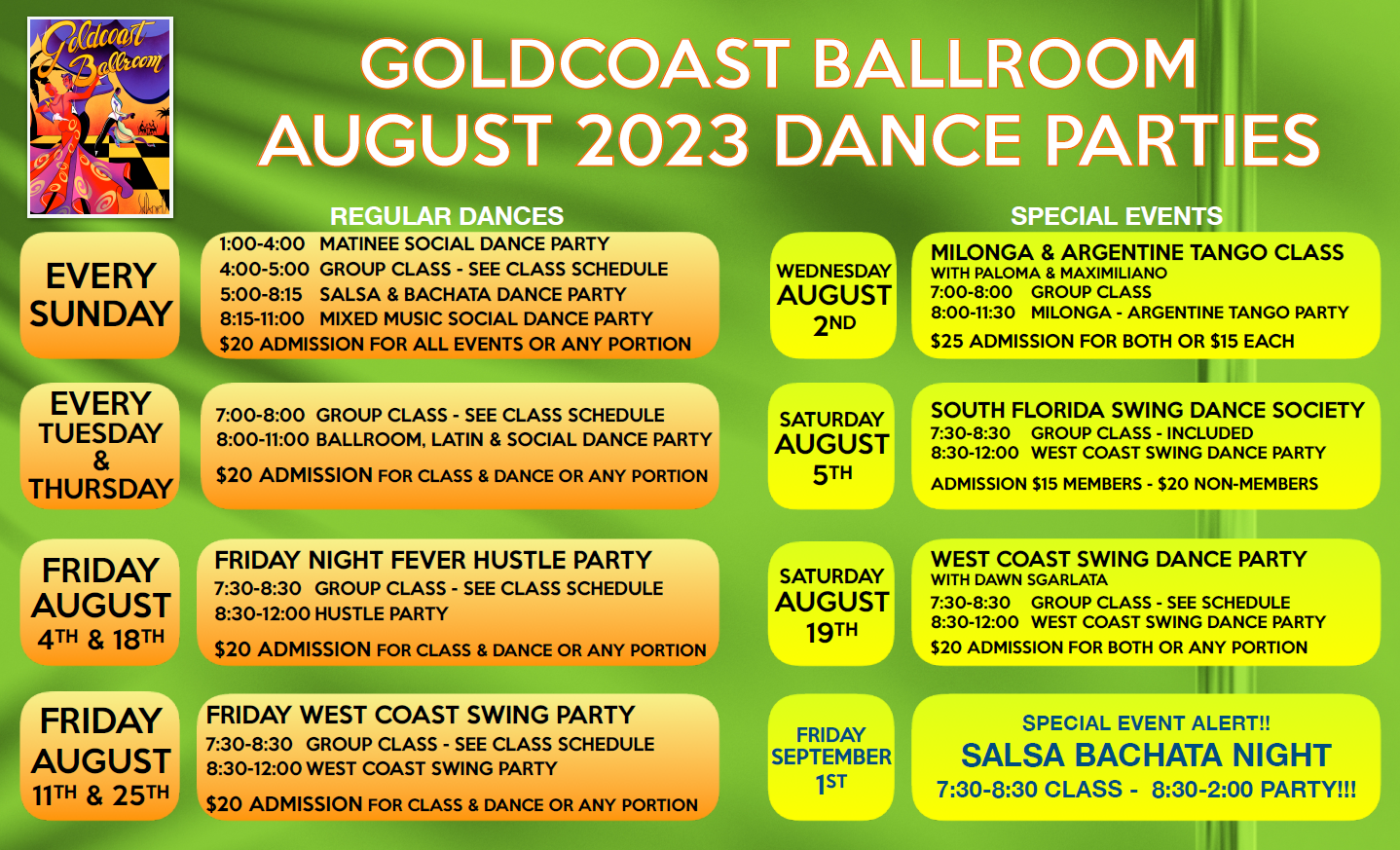 August Dance Parties at Goldcoast Ballroom V2