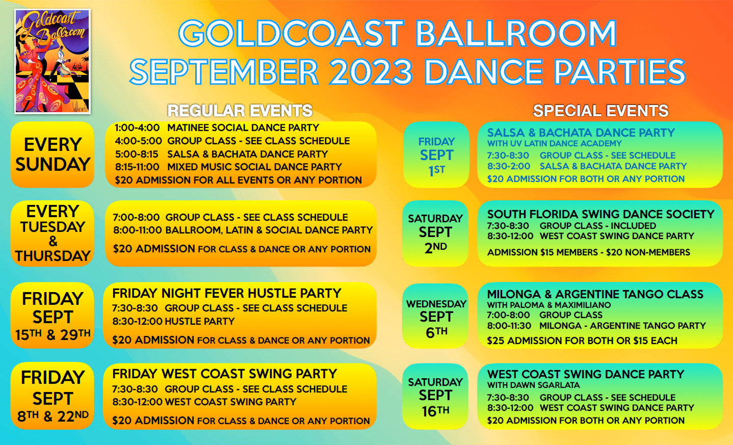 Goldcoast Ballroom September 2023 Dance Party Schedule - V2
