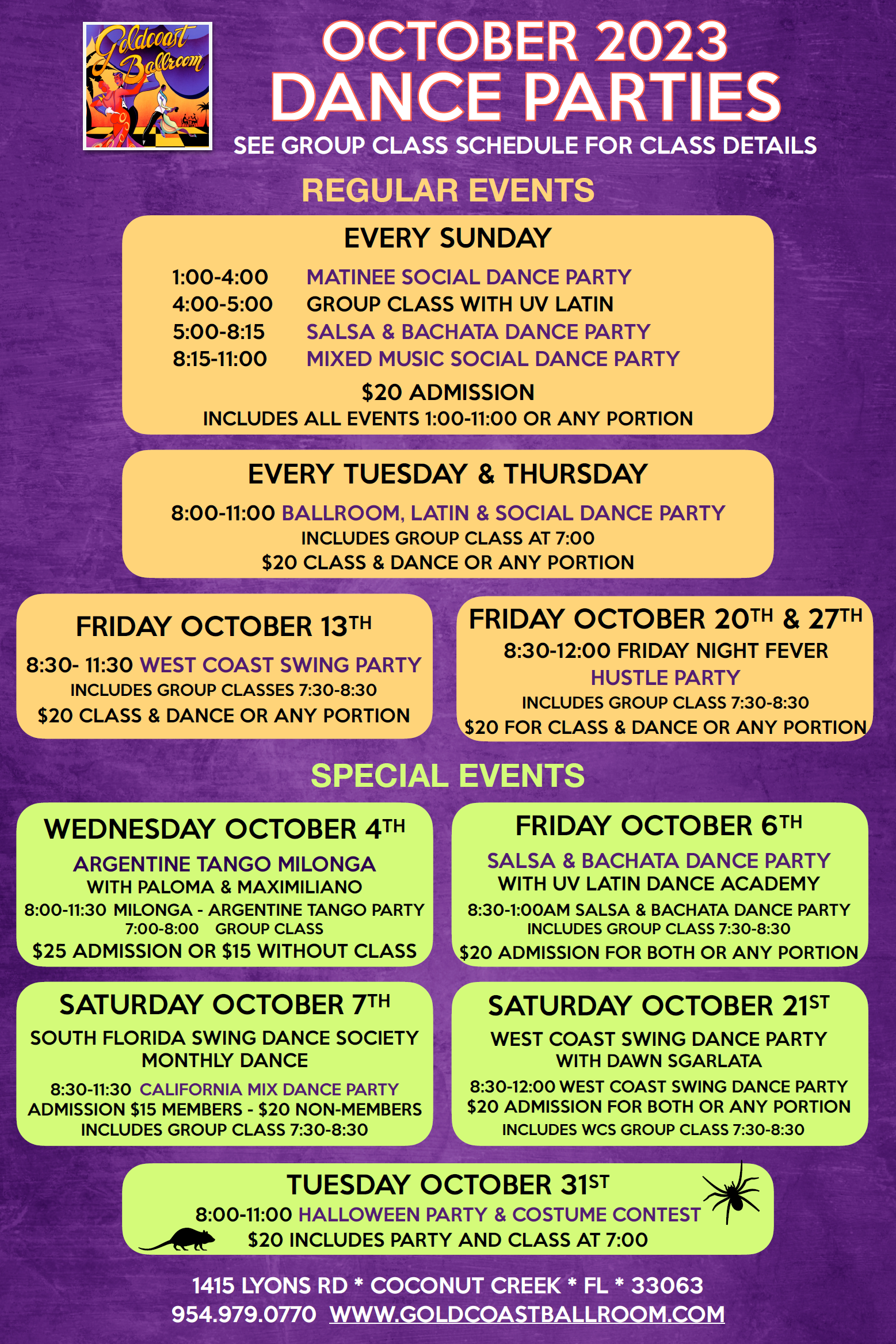 Goldcoast Ballroom October 2023 Calendar - Dance Parties