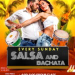 Every Sunday – MATINEE DANCE (1-4:00 PM!) – SALSA & BACHATA GROUP CLASSES (4-5 PM – Included with Sunday Admission!) – SALSA & BACHATA DANCE PARTY (5 PM – 8:15 PM) – LATIN, BALLROOM & SOCIAL DANCE PARTY 8:15 PM – 11:00 PM!  – $20 Whole Sunday (1 PM – 11 PM)!!