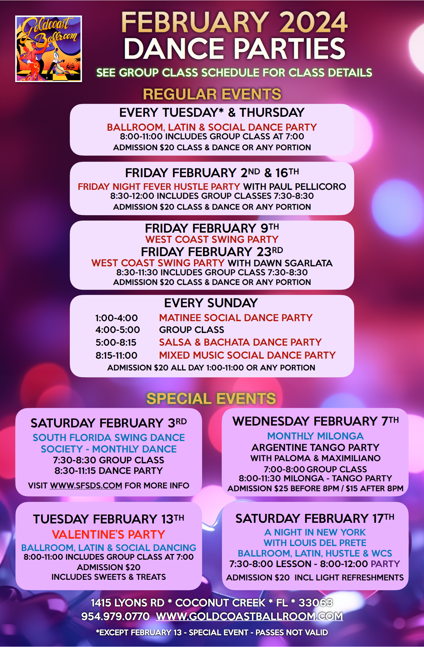 February 2024 Dance Parties at Goldcoast Ballroom