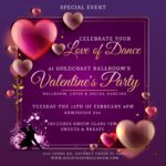 Valentine’s Day Party – Tuesday, February 13 – 8 PM – Group Class 7 PM – $20 – Includes Admission, Group Class, and Sweets & Treats!