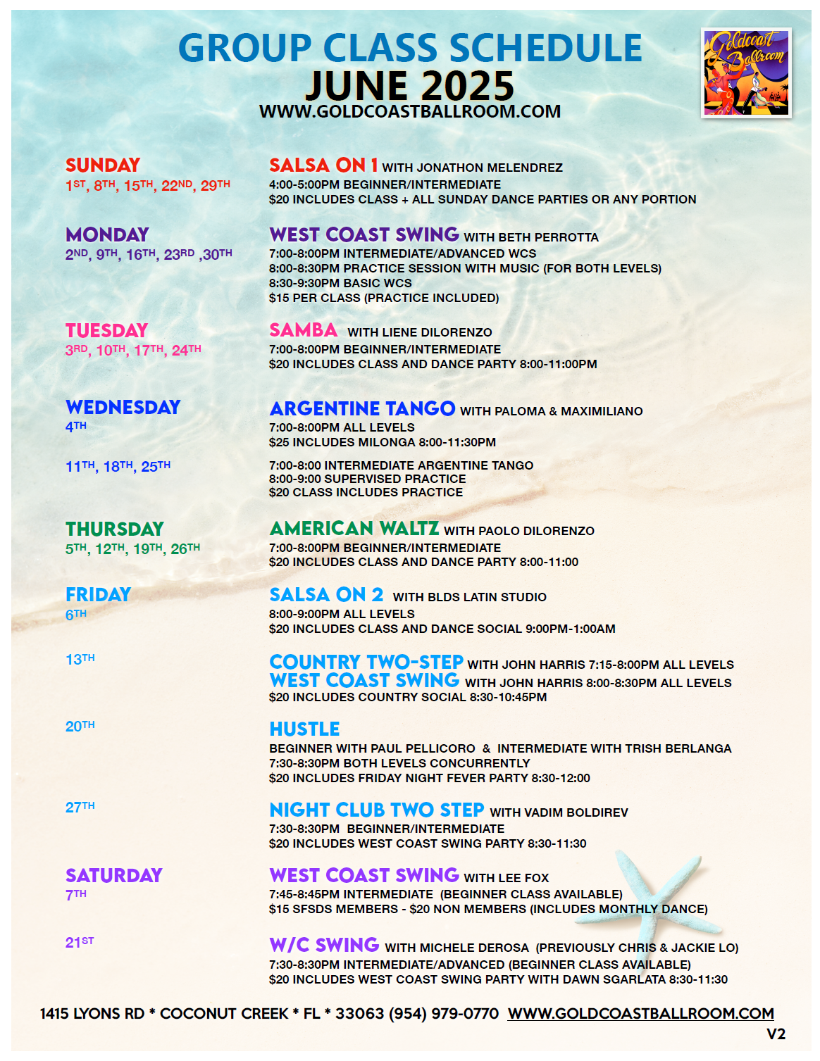 June 2025 Group Class Schedule at Goldcoast Ballroom - V2
