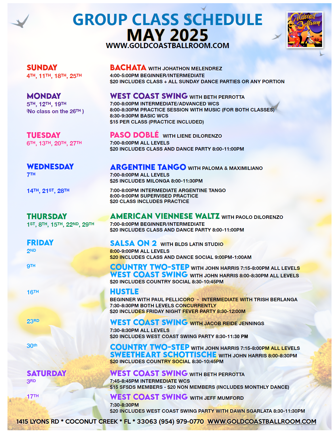 May 2025 Group Class Schedule at Goldcoast Ballroom - V4