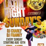 Every Sunday – MATINEE DANCE (1-4:00 PM!) – SALSA or BACHATA GROUP CLASSES (4-5 PM – Included with Sunday Admission!) – LATIN NIGHT DANCE PARTY (5 PM – 11:00 PM) – $20 Whole Sunday (1 PM – 11 PM)!!