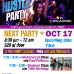 Friday, October 17 – Friday Night Fever Hustle Party at Goldcoast Ballroom! – 7:30-8:30 PM: 2 Concurrent Classes (included) – 8:30 PM to 12:00 Midnight Hustle Party! – $20.* Admission – Hosted by Paul Pellicoro! – DJ Lewis Martinee of Miami!