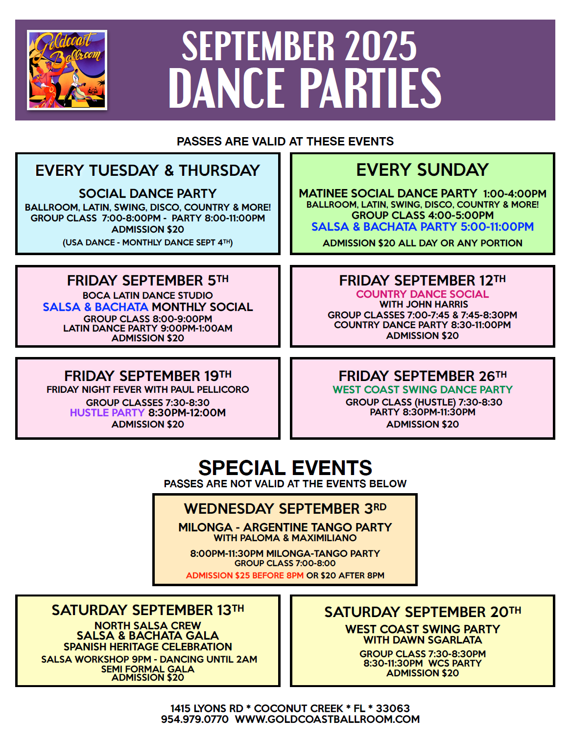September 2025 Dance Parties at Goldcoast Ballroom V2