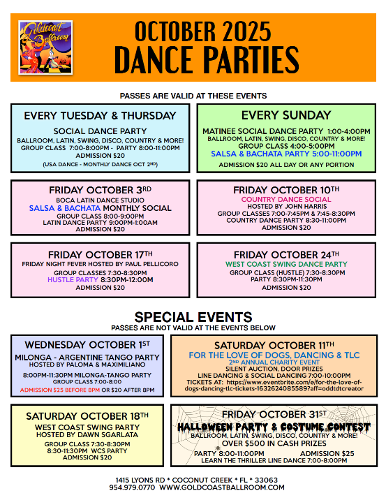 October 2025 Dance Parties at Goldcoast Ballroom