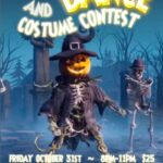 Friday, October 31 – HALLOWEEN PARTY & COSTUME CONTEST!! – Thriller Line Dance Class 7 PM – Dance 8 PM – 11 PM (Ballroom, Latin, Swing, Disco, Country & More!) – Prizes! – $25 Admission