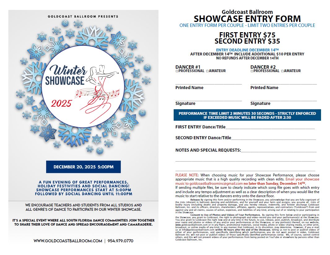 Goldcoast Ballroom Winter Showcase Entry Form - December 20, 2025