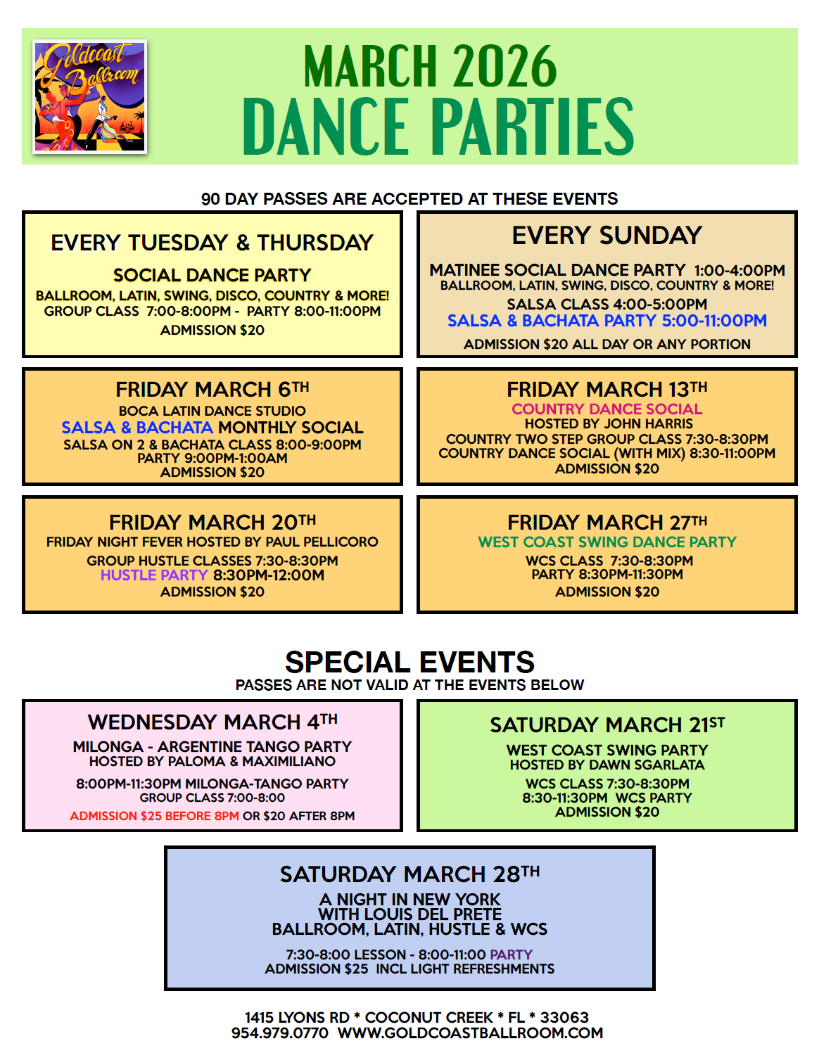 March 2026 Dance Parties at Goldcoast Ballroom