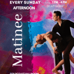 Every Sunday – MATINEE DANCE (1-4:00 PM!) – GROUP CLASS (4-5 PM – Included with Sunday Admission!) – LATIN NIGHT DANCE PARTY (5 PM – 11:00 PM) – $20 Whole Sunday (1 PM – 11 PM)!!