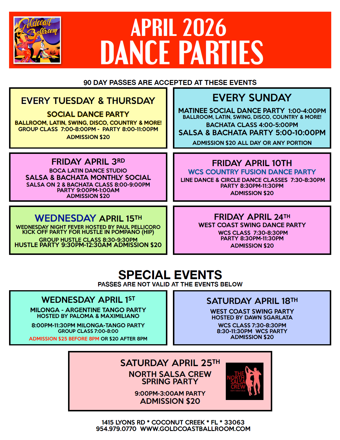 April 2026 Dance Parties at Goldcoast Ballroom April 2026 Dance Parties at Goldcoast Ballroom