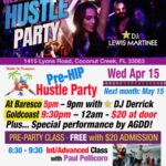 Wednesday, April 15, 2026 – WEDNESDAY NIGHT FEVER HUSTLE PARTY Hosted by PAUL PELLICORO at Goldcoast Ballroom! – Kick-Off Party for Hustle in Pompano (HIP) Event in Pompano Beach, April 16-19 – Group Hustle Class 8:30 – 9:30 PM – HUSTLE PARTY 9:30 PM – 12:00 MIDNIGHT – Admission $20