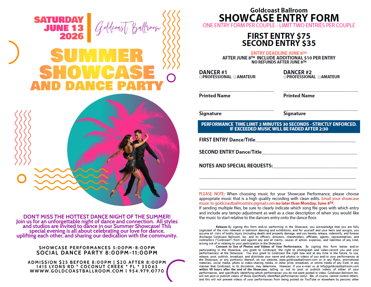 Goldcoast Ballroom Summer Showcase Entry Form - June 2026 Goldcoast Ballroom Summer Showcase Entry Form - June 2026