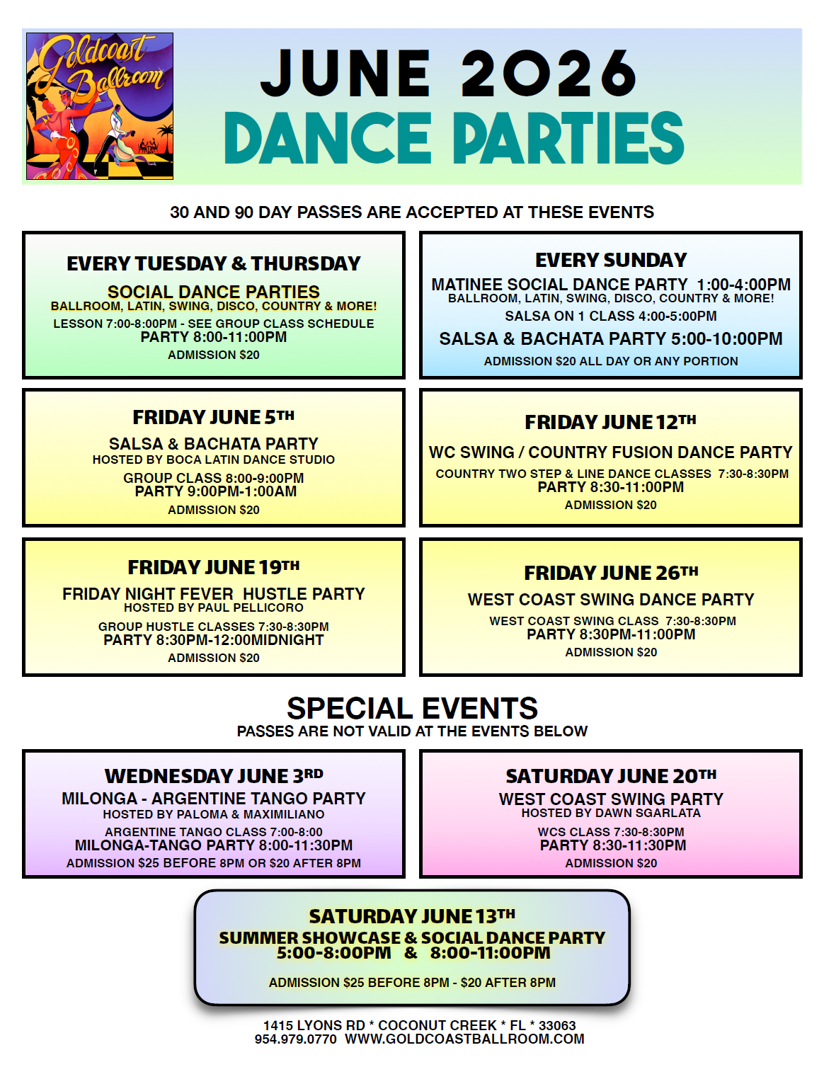 June 2026 Dance Parties at Goldcoast Ballroom V2