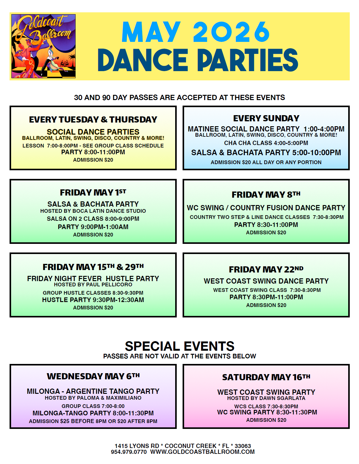 May 2026 Dance Parties at Goldcoast Ballroom