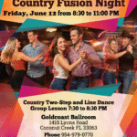 Friday, June 12, 2026 – COUNTRY & WEST COAST SWING FUSION DANCE PARTY at Goldcoast Ballroom! – COUNTRY TWO-STEP & LINE DANCE CLASSES 7:30 PM – 8:30 PM — DANCING 8:30 PM -11:00 PM – Admission: $20 (includes Class & Dance)
