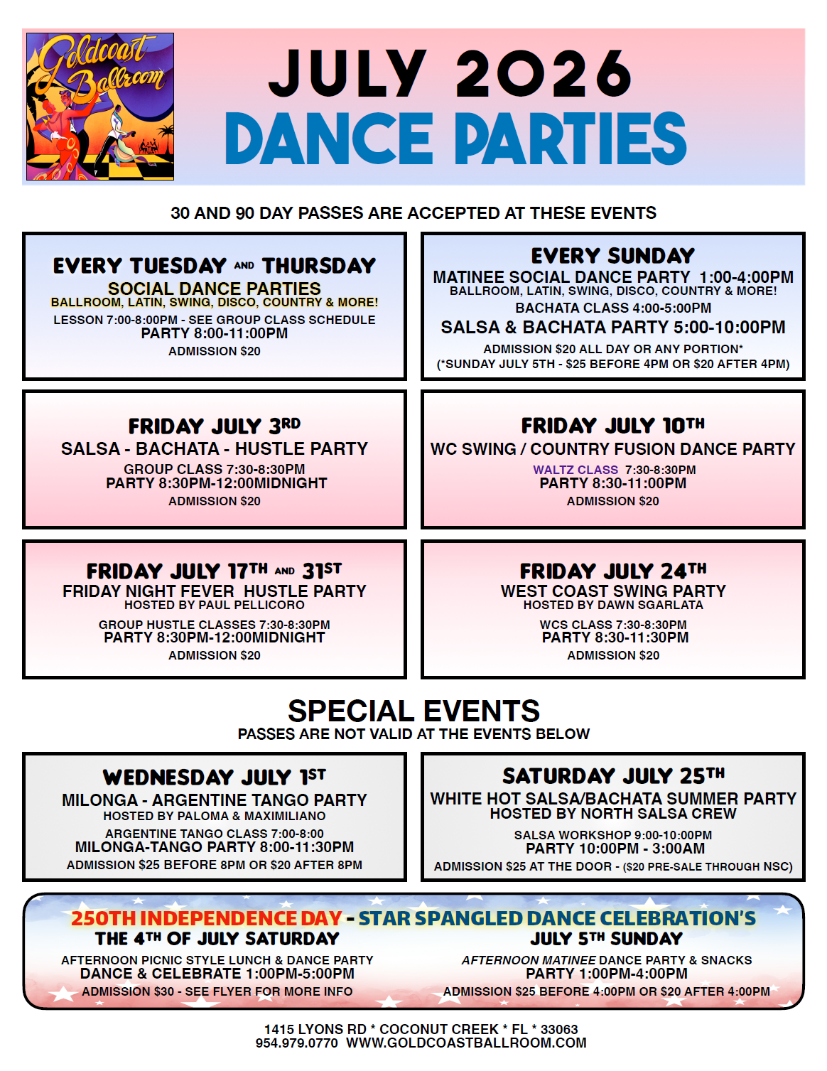 July 2026 Dance Parties at Goldcoast Ballroom