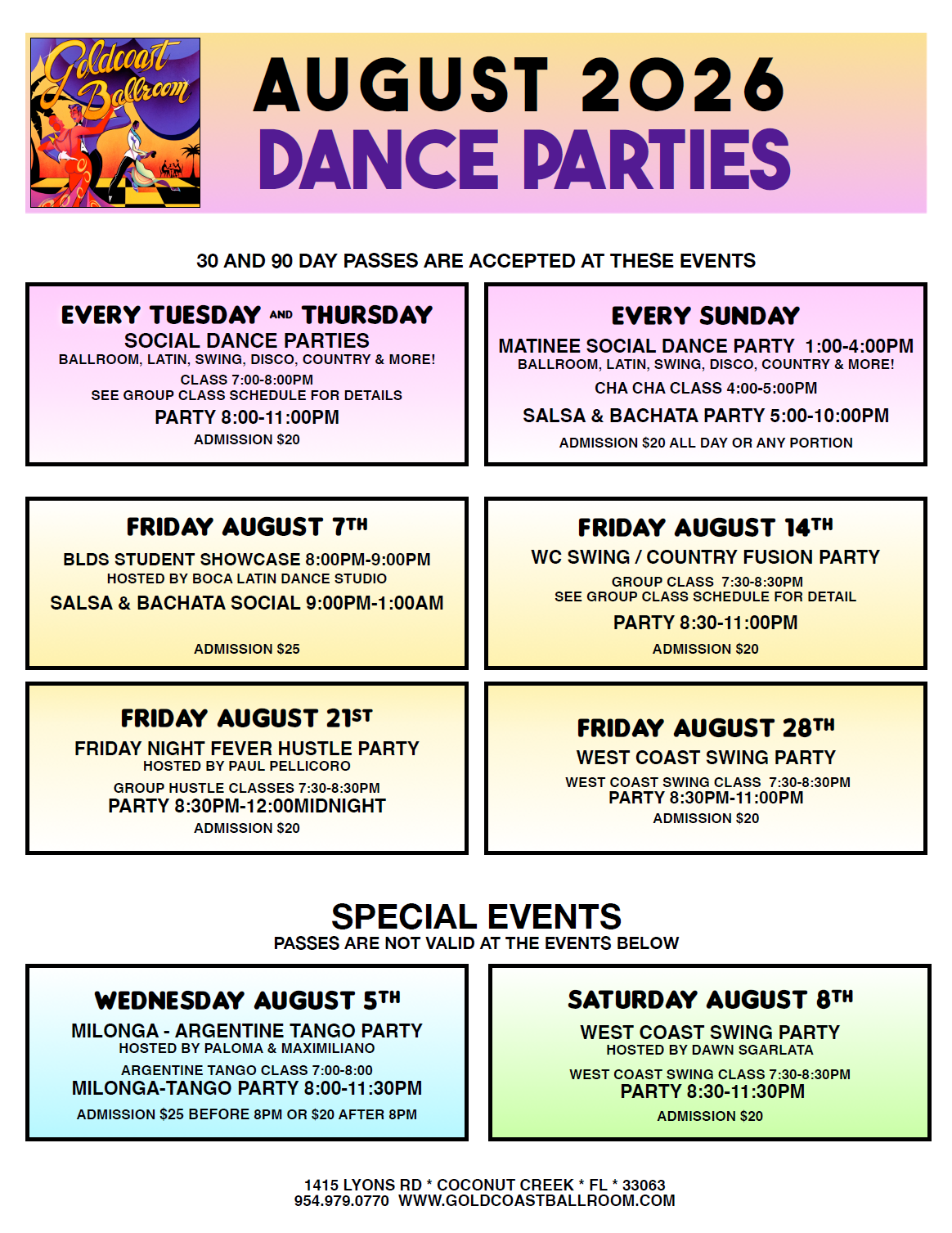 August 2026 Dance Parties at Goldcoast Ballroom August 2026 Dance Parties at Goldcoast Ballroom