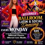 Every Monday Evening at Goldcoast Ballroom – Beginner Ballroom, Latin & Social Dance Classes! – August: 7 PM-8 PM and 8 PM-9 PM; September: 8 PM – 9 PM Class + practice; 7 PM – 8 PM Formation Team Practice