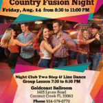 Friday, August 14, 2026 – WEST COAST SWING / COUNTRY FUSION DANCE PARTY at Goldcoast Ballroom! – GROUP CLASS 7:30 PM – 8:30 PM — DANCING 8:30 PM -11:00 PM – Admission: $20 (includes Class & Dance)