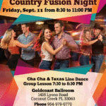 Friday, September 11, 2026 – WEST COAST SWING / COUNTRY FUSION DANCE PARTY at Goldcoast Ballroom! – GROUP CLASS 7:30 PM – 8:30 PM — DANCING 8:30 PM -11:00 PM – Admission: $20 (includes Class & Dance)
