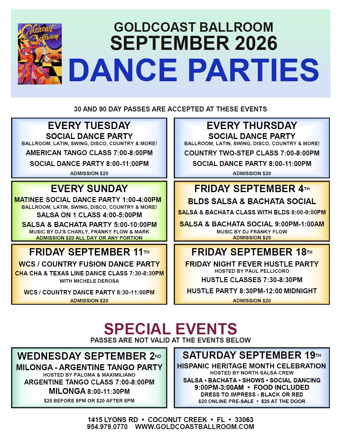 September 2026 Dance Parties at Goldcoast Ballroom
