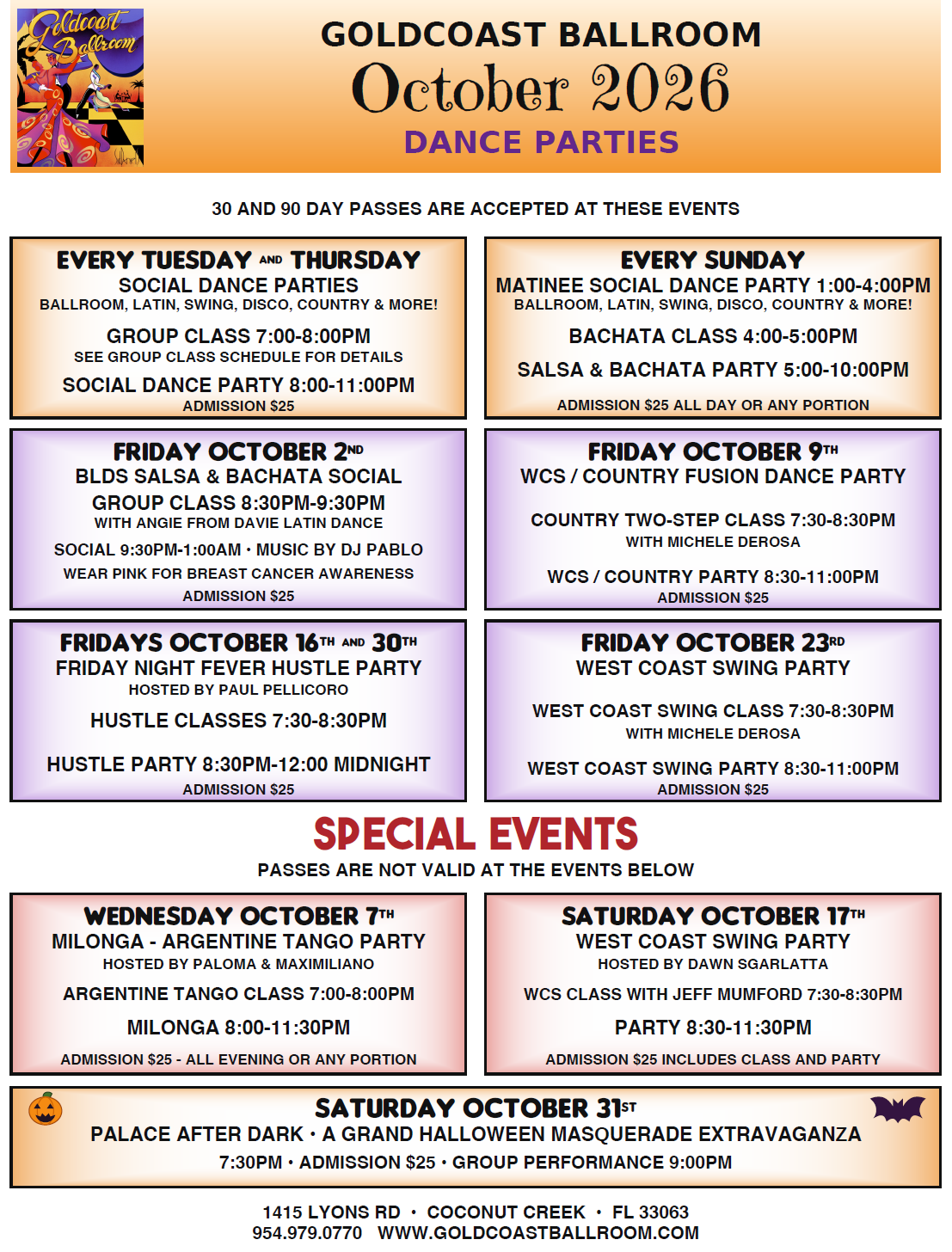 October 2026 Dance Parties at Goldcoast Ballroom October 2026 Dance Parties at Goldcoast Ballroom